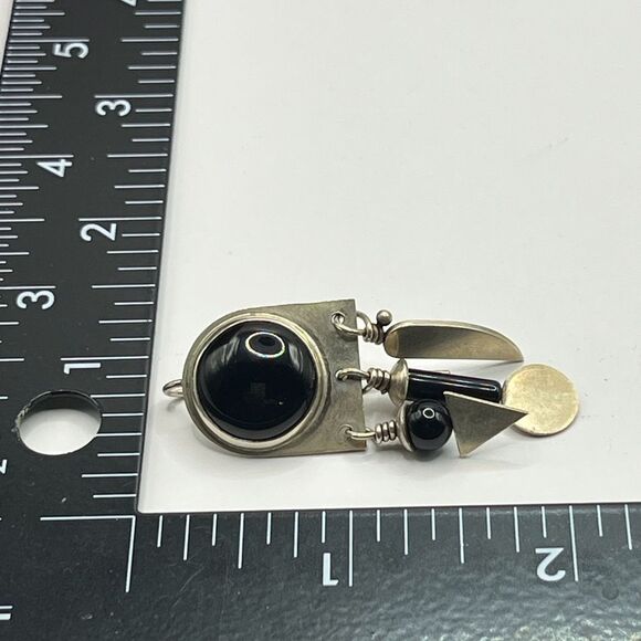 Signed Heinz Brummell Silver and Onyx Dangle Earrings - Picture 2 of 7